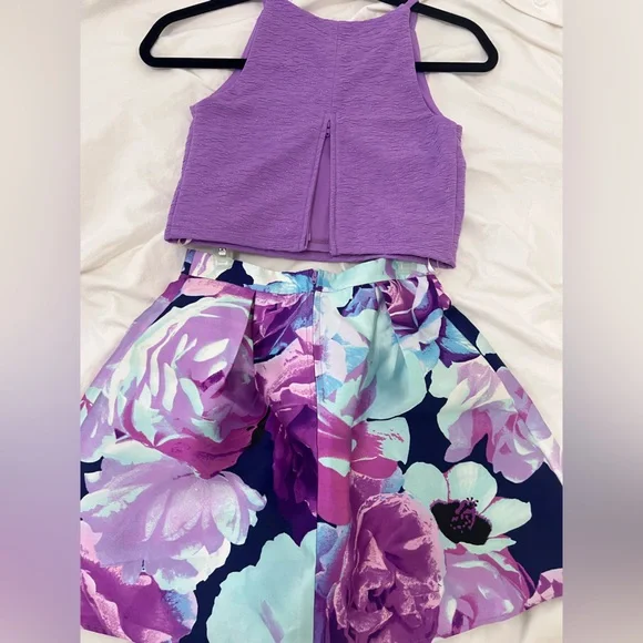 BCX Girls 2pc Purple Top & Floral Skirt Sz 10 - Picture 3 of 7